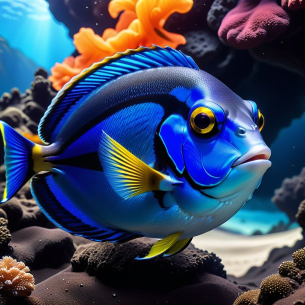 Image of a blue tang in a belt in the volcano