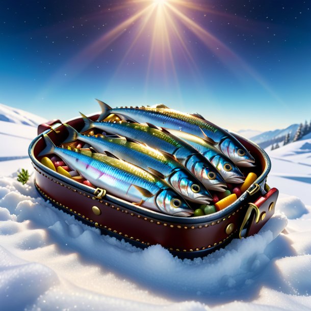 Illustration of a sardines in a belt in the snow