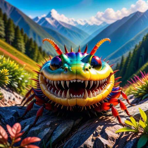 Photo of a smiling of a centipede in the mountains