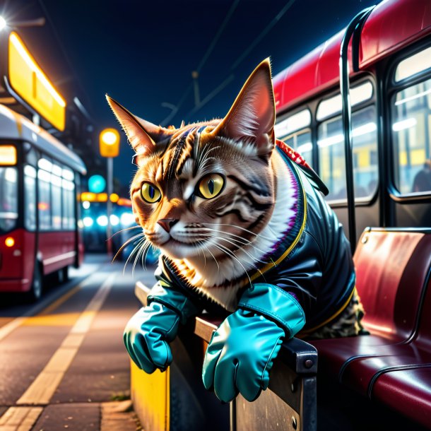 Image of a tuna in a gloves on the bus stop