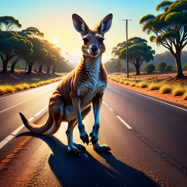 Illustration of a kangaroo in a shoes on the road