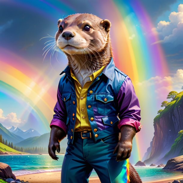 Drawing of a otter in a trousers on the rainbow