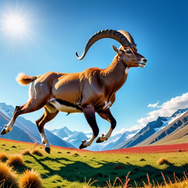 Picture of a jumping of a ibex on the field