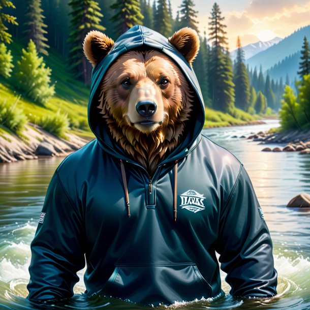 Picture of a bear in a hoodie in the river