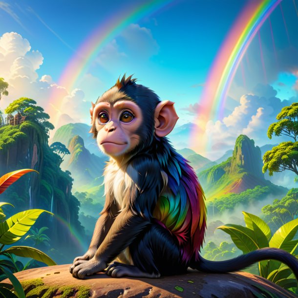 Pic of a waiting of a monkey on the rainbow