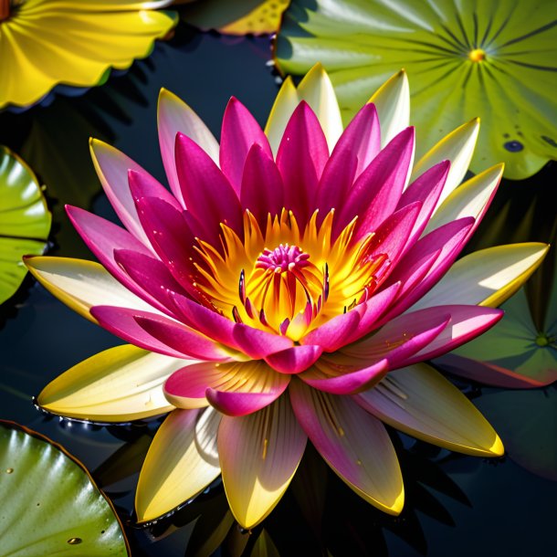 "pic of a crimson water lily, yellow"