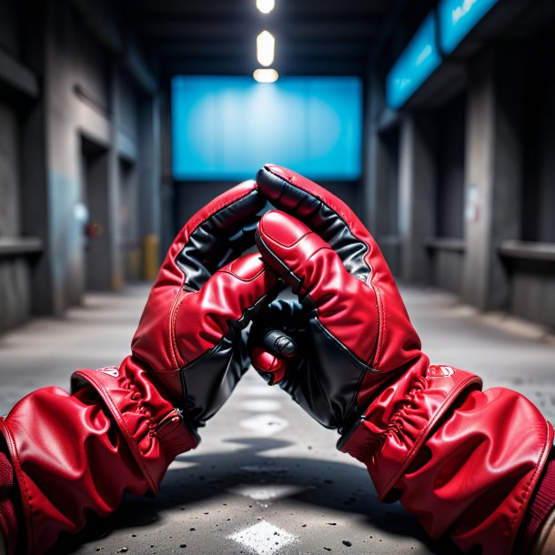 Photography of a crimson gloves from concrete