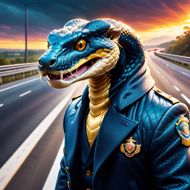 Illustration of a king cobra in a coat on the highway