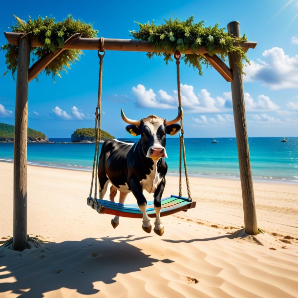 Photo d'une balançoire sur une balançoire d'une vache sur la plage