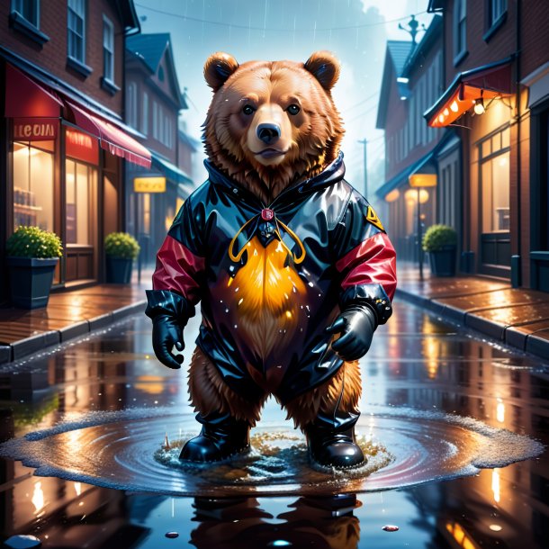 Illustration of a bear in a gloves in the puddle