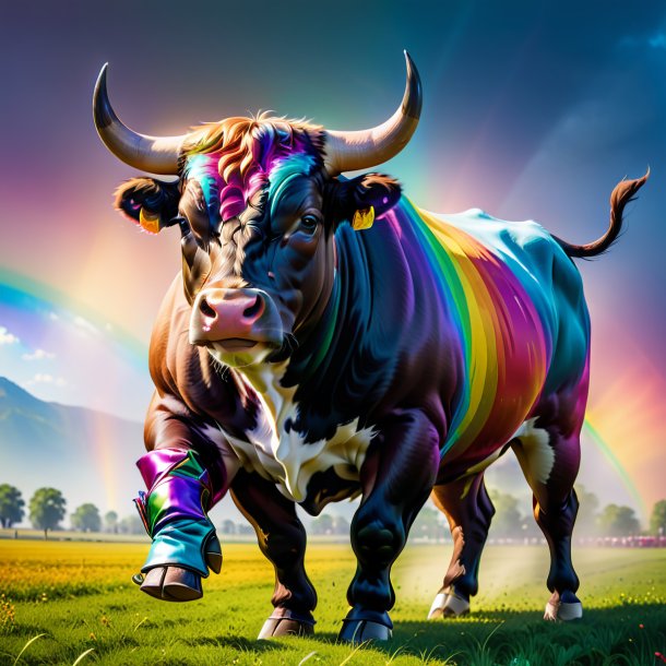 Picture of a bull in a gloves on the rainbow