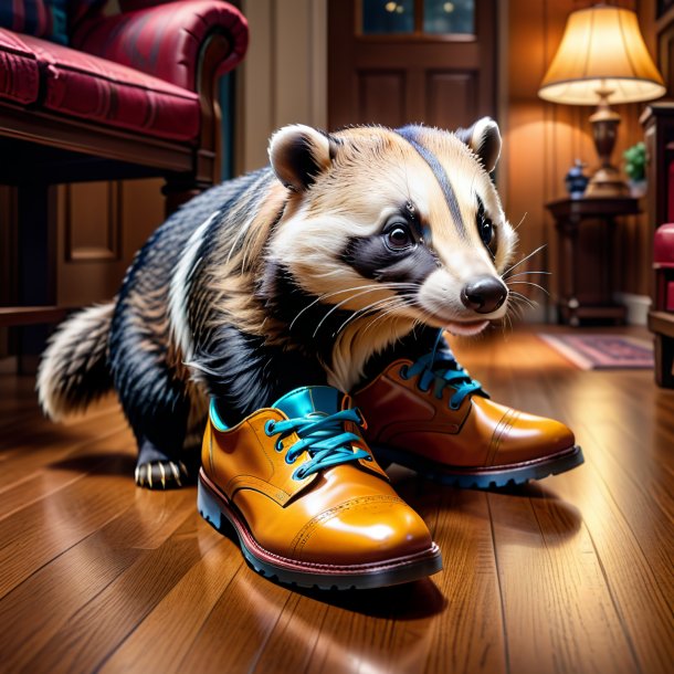 Drawing of a badger in a shoes in the house