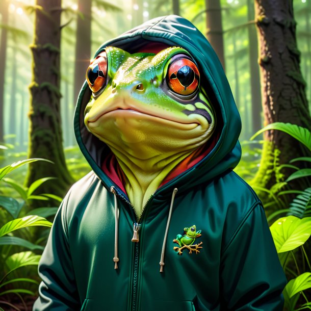 Drawing of a frog in a hoodie in the forest