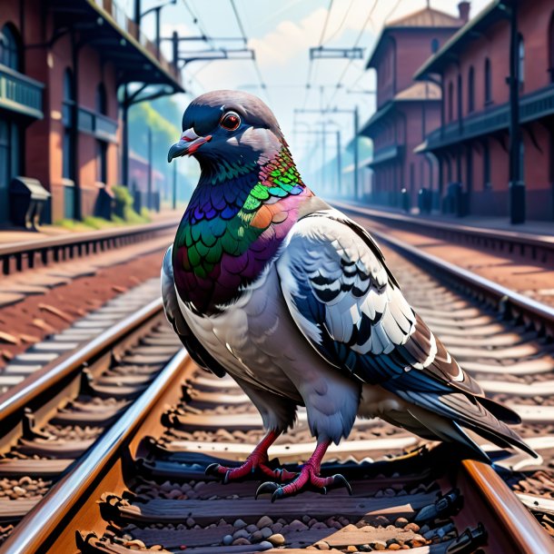 Ilustração de um pombo em uma luvas nos trilhos ferroviários