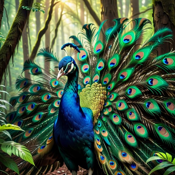 Foto de un llanto de un pavo real en el bosque