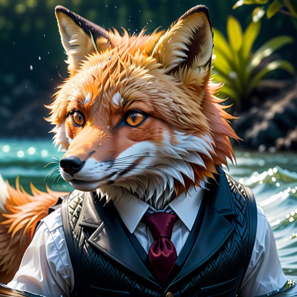 Illustration of a fox in a vest in the water