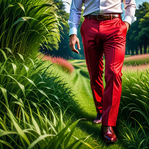 Portrait of a red trousers from grass