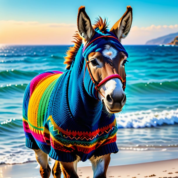 Picture of a donkey in a sweater in the sea