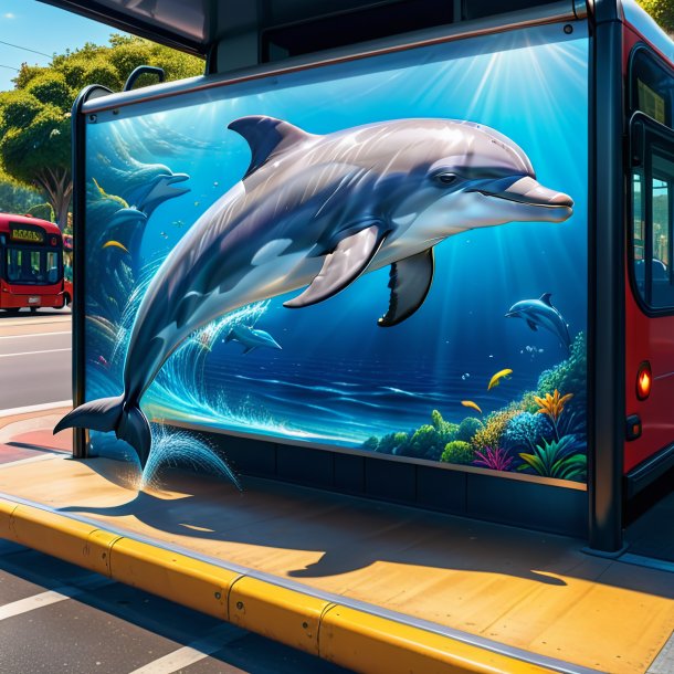 Drawing of a dolphin in a jeans on the bus stop