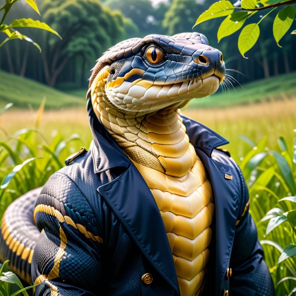 Image of a king cobra in a coat in the meadow