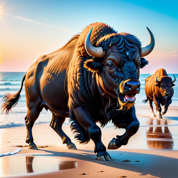 Image of a dancing of a buffalo on the beach