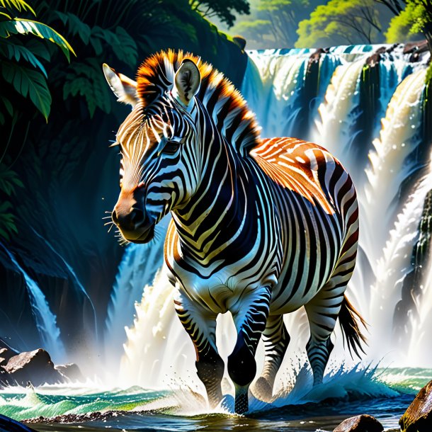 Foto de uma zebra raivosa na cachoeira