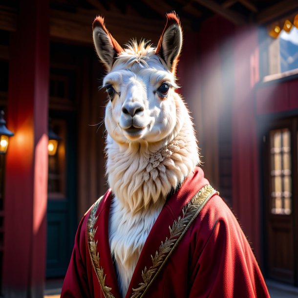 Pic d'un lama dans un manteau rouge