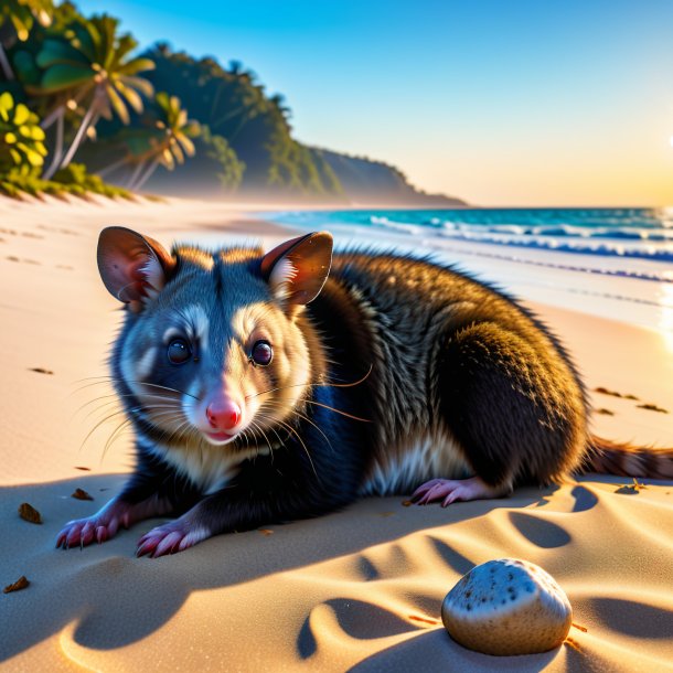 Image d'un repos d'un opossum sur la plage