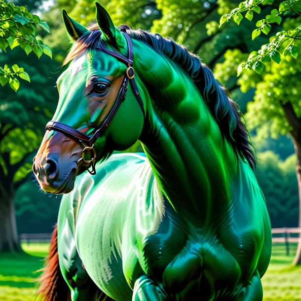 Foto de un caballo con un abrigo verde