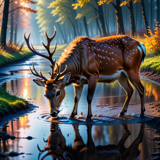 Picture of a smoking of a deer in the puddle