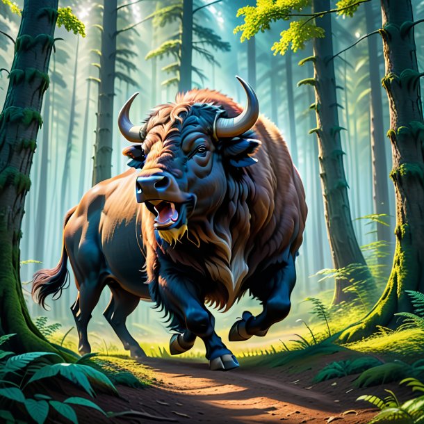 Picture of a dancing of a buffalo in the forest