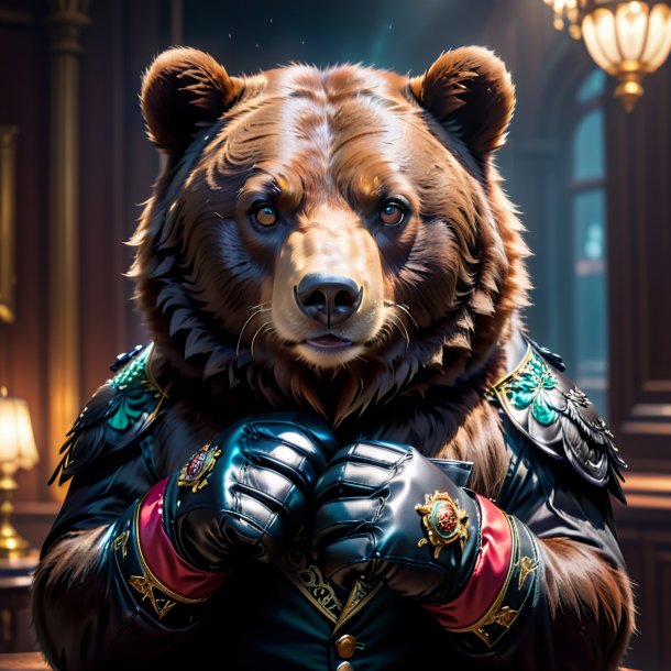 Picture of a bear in a black gloves