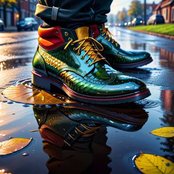 Drawing of a pike in a shoes in the puddle