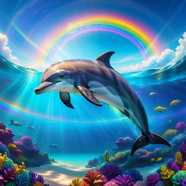 Photo of a sleeping of a dolphin on the rainbow