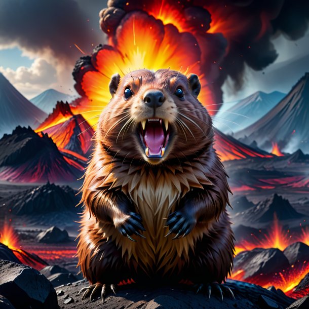 Image of a angry of a beaver in the volcano