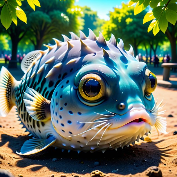 Foto de um sono de um pufffish no parque