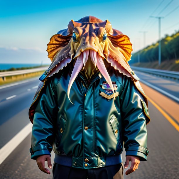 Picture of a cuttlefish in a jacket on the highway