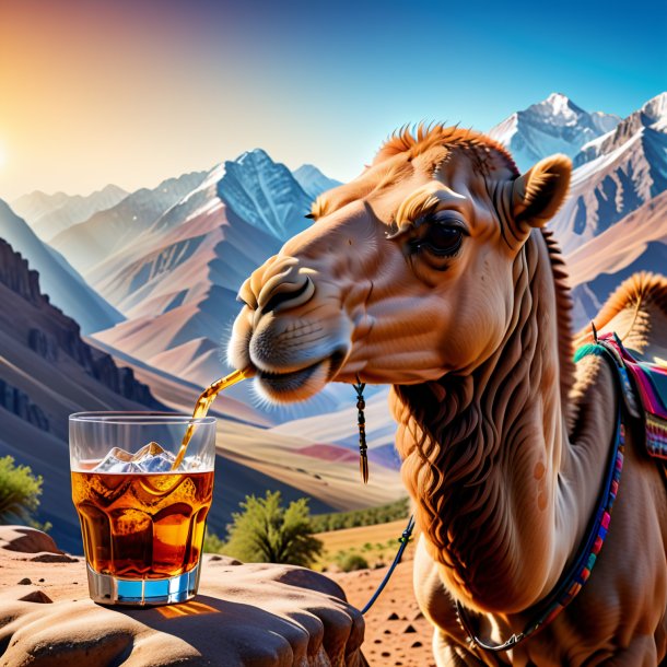 Photo of a drinking of a camel in the mountains