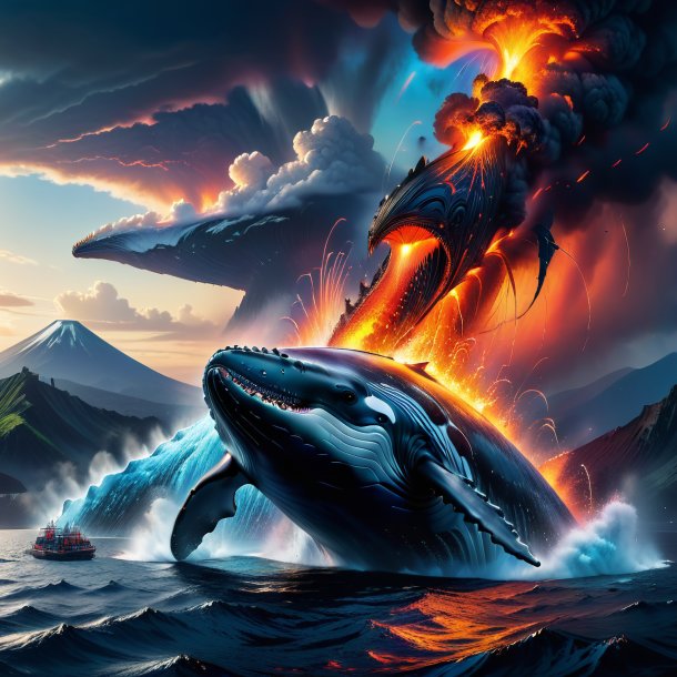 Image of a threatening of a whale in the volcano