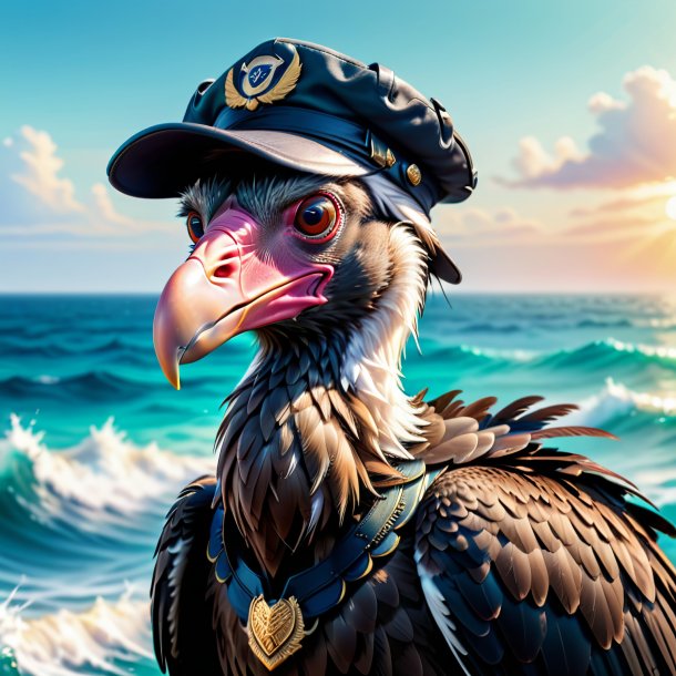 Illustration of a vulture in a cap in the sea