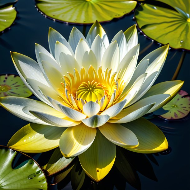 "imagery of a silver water lily, yellow"