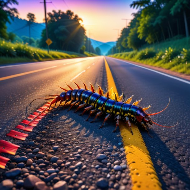 Photo d'un sommeil d'un centipede sur la route