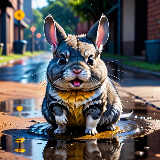 Image of a angry of a chinchillas in the puddle