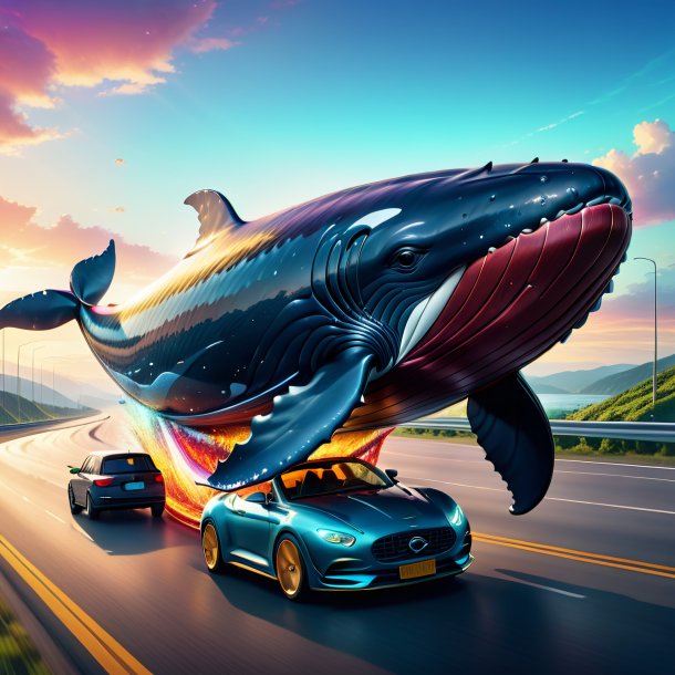 Illustration of a whale in a shoes on the highway