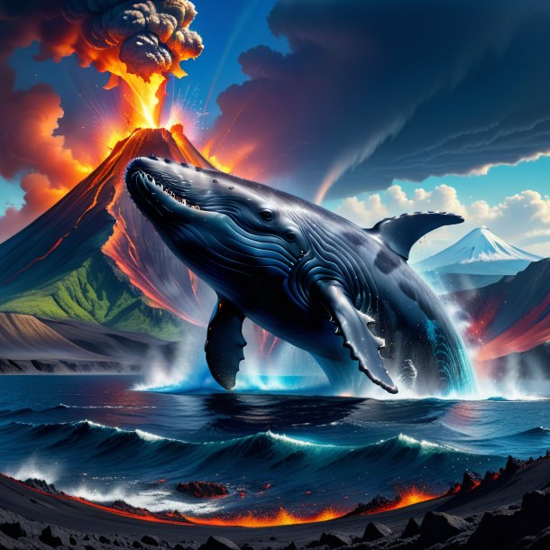 Picture of a whale in a jeans in the volcano