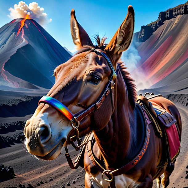 Photo of a mule in a belt in the volcano