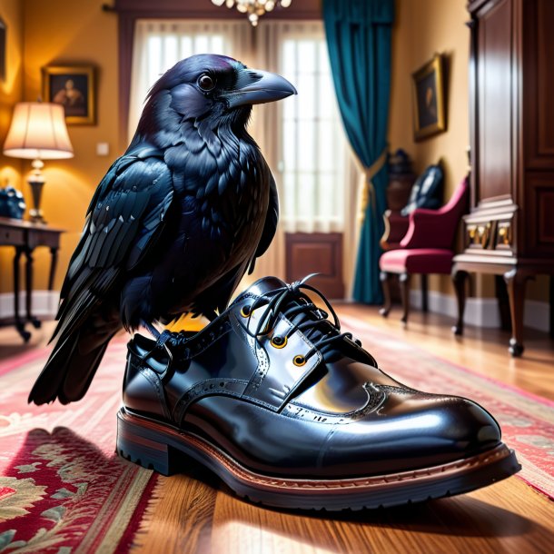 Picture of a crow in a shoes in the house