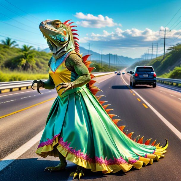 Pic d'une iguane dans une robe sur l'autoroute