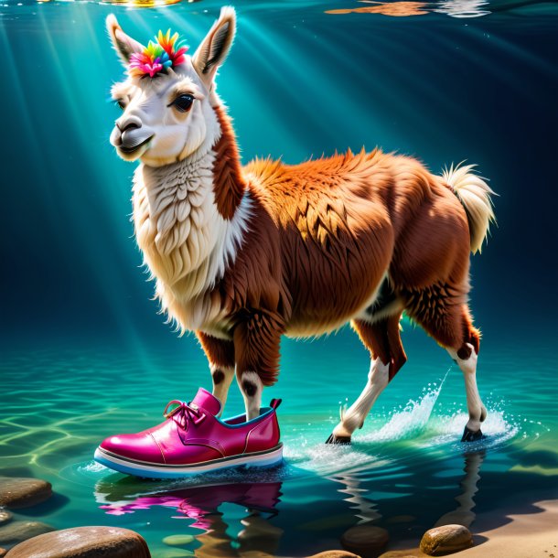 Image of a llama in a shoes in the water