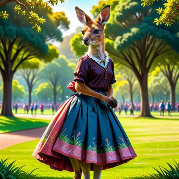 Drawing of a kangaroo in a skirt in the park